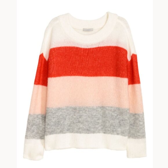 H&M - Wool-Blend Sweater Jumper | White, Gray, Pink, & Red Colorblock | Small - Picture 4 of 8